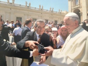 Pope Francis receiving the black belt from GM Grispino
